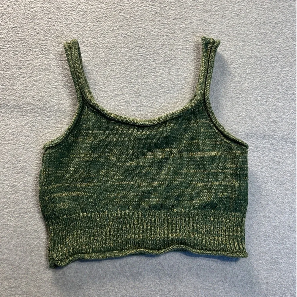 Cider Marled Knit Cropped Sweater Tank Top Womens Medium Olive Green Y2K Fitted